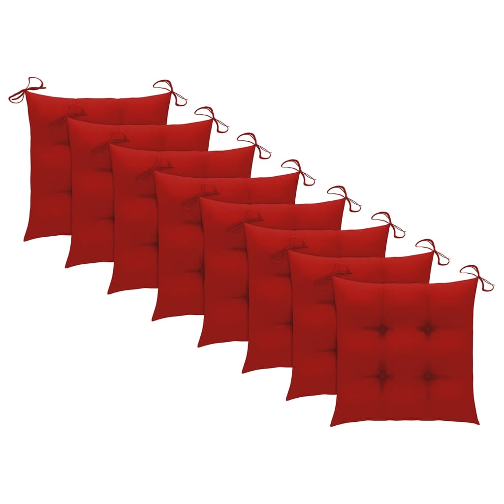 vidaXL Chaises à dîner 8 pcs avec coussins rouge Bois de teck solide