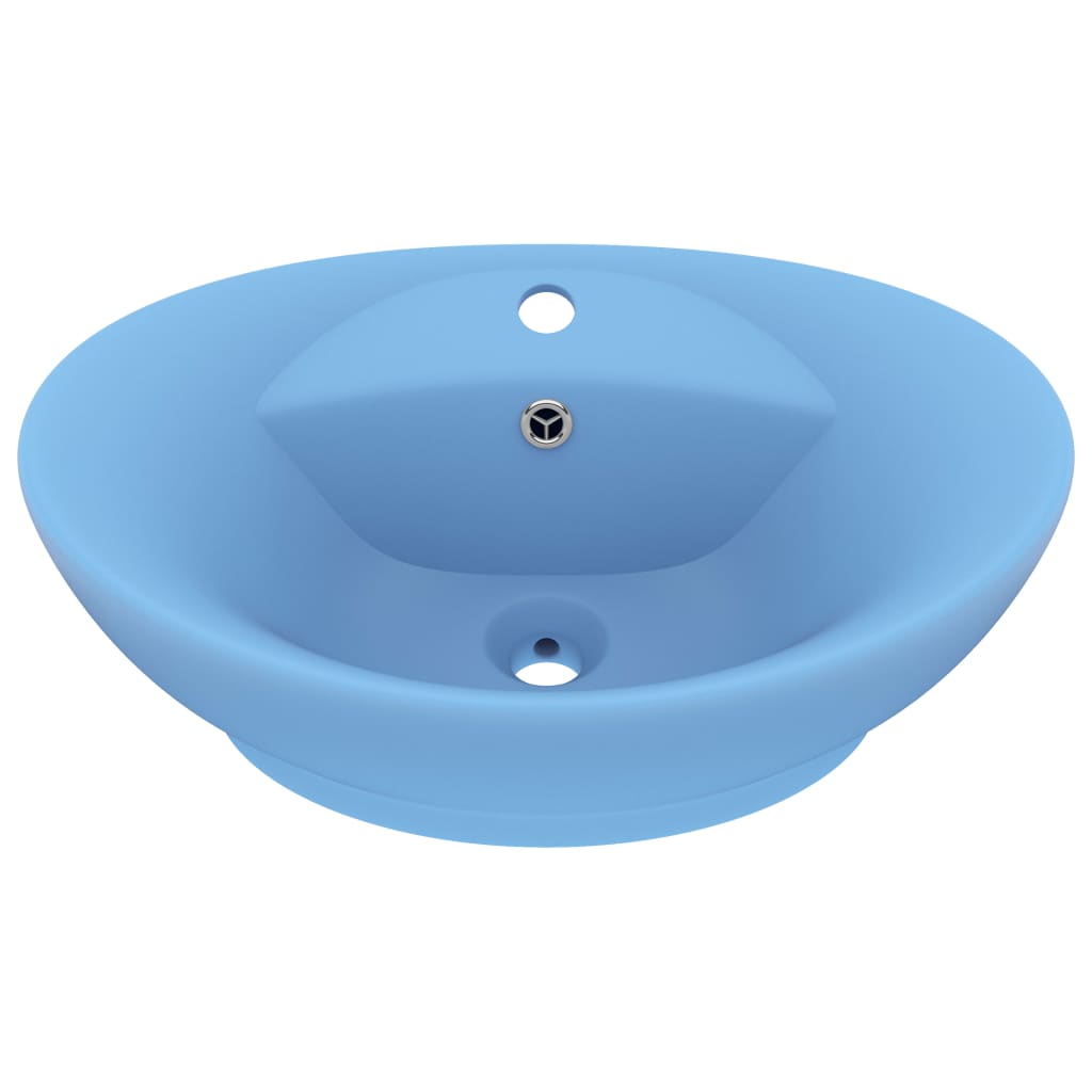 vidaXL Lavabo ovale à trop-plein Bleu clair mat 58,5x39 cm Céramique