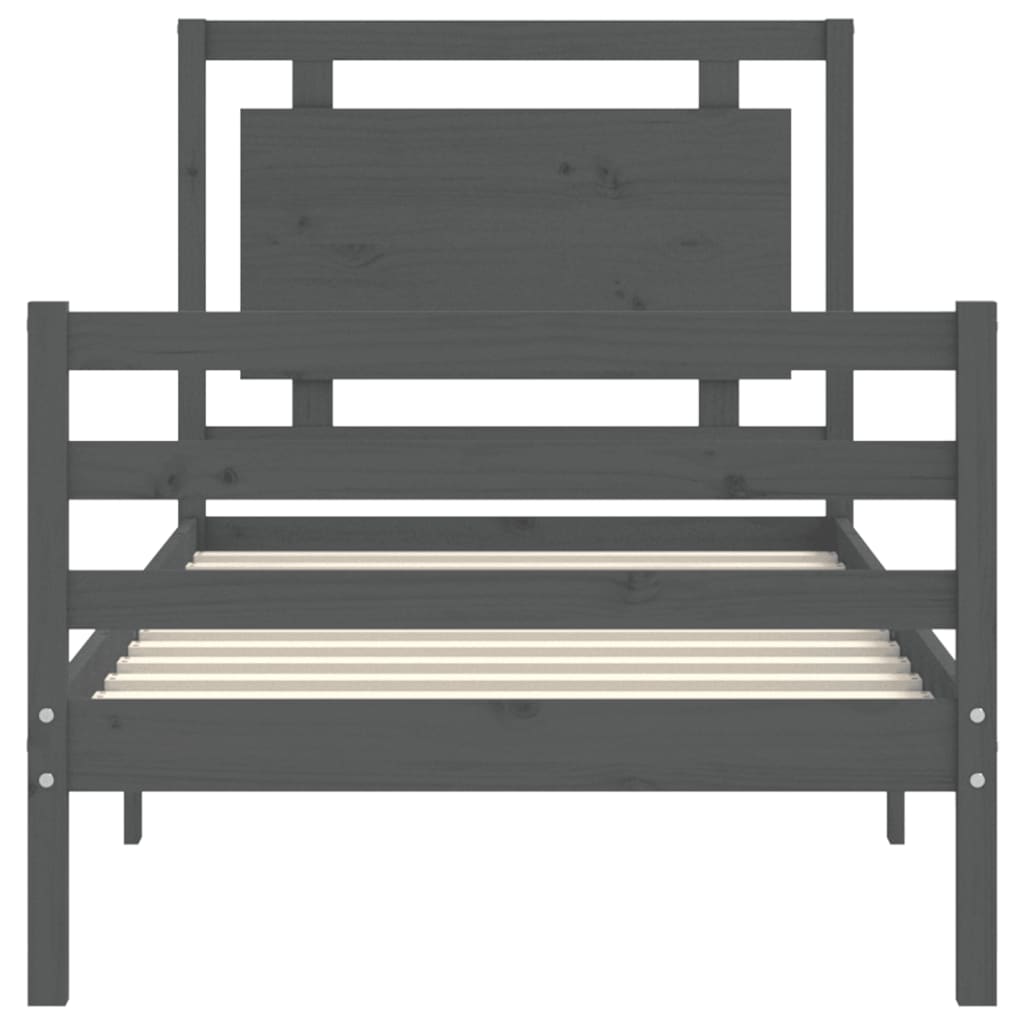 vidaXL Cadre de lit avec tête de lit gris 90x200 cm bois massif