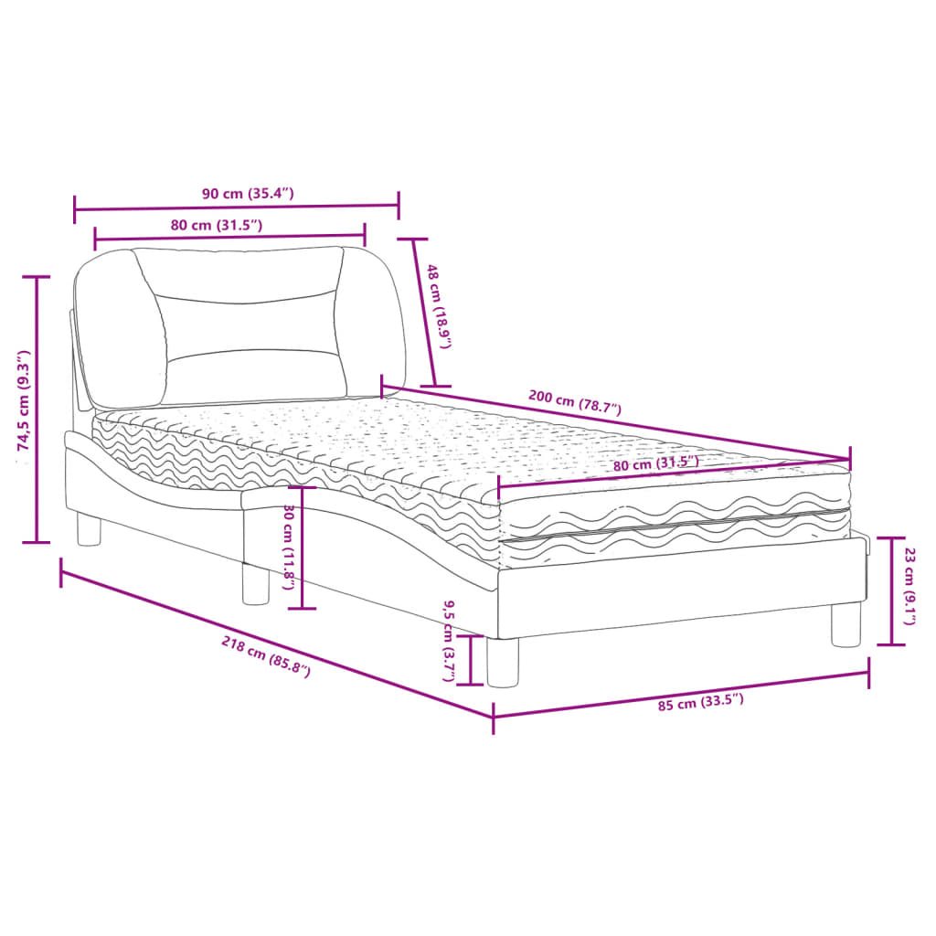 vidaXL Lit avec matelas noir et blanc 80x200 cm similicuir