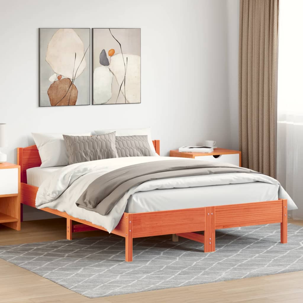 vidaXL Cadre de lit et tête de lit cire marron 150x200 cm bois de pin