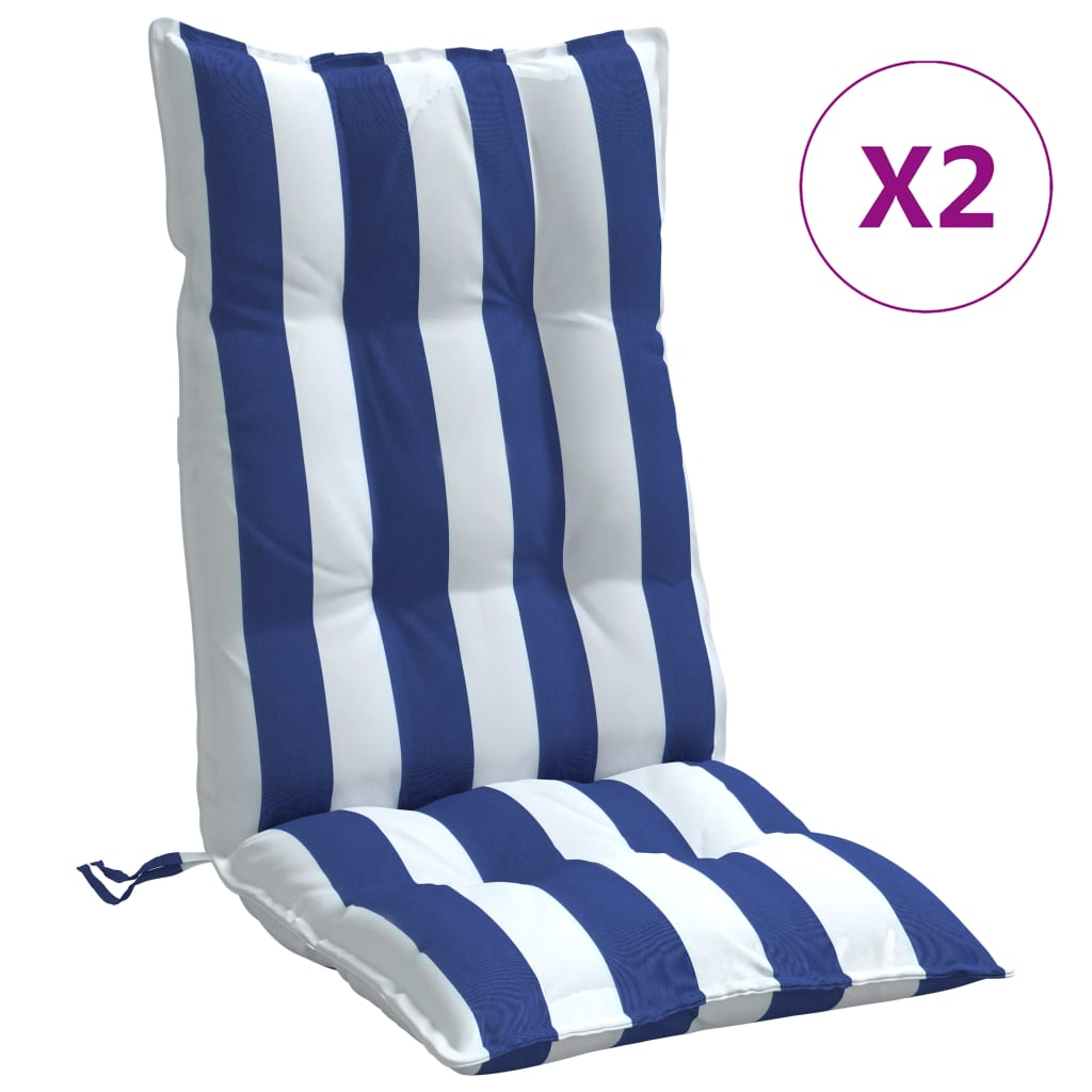 vidaXL Coussins de chaise à dossier haut lot de 2 rayures bleu/blanc