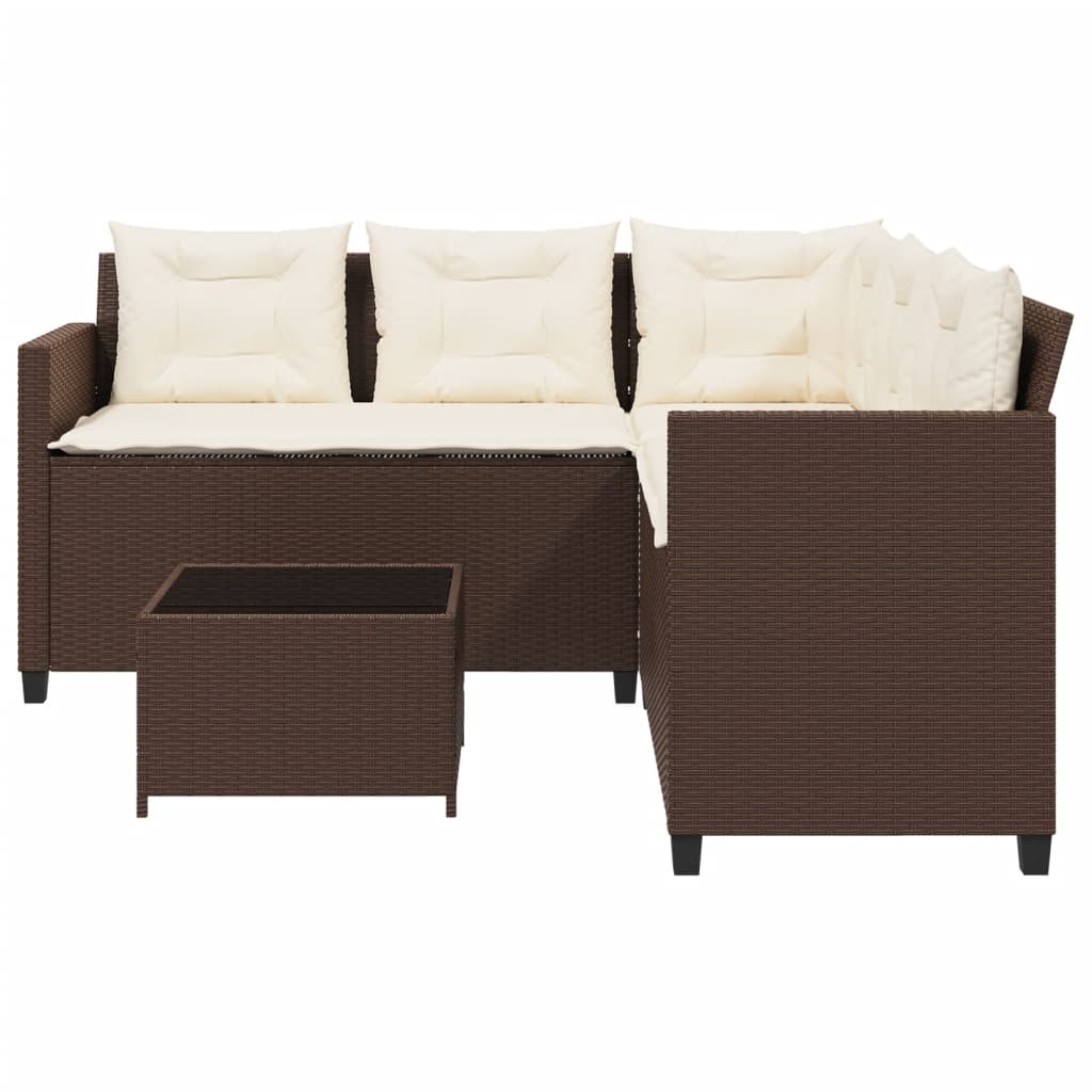 vidaXL Canapé de jardin avec table et coussins en forme de L marron