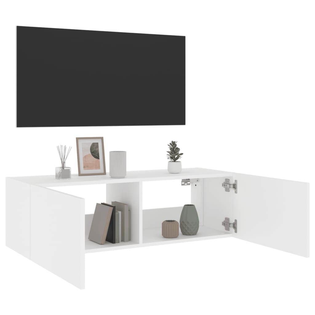 vidaXL Meuble TV mural avec lumières LED blanc 100x35x31 cm