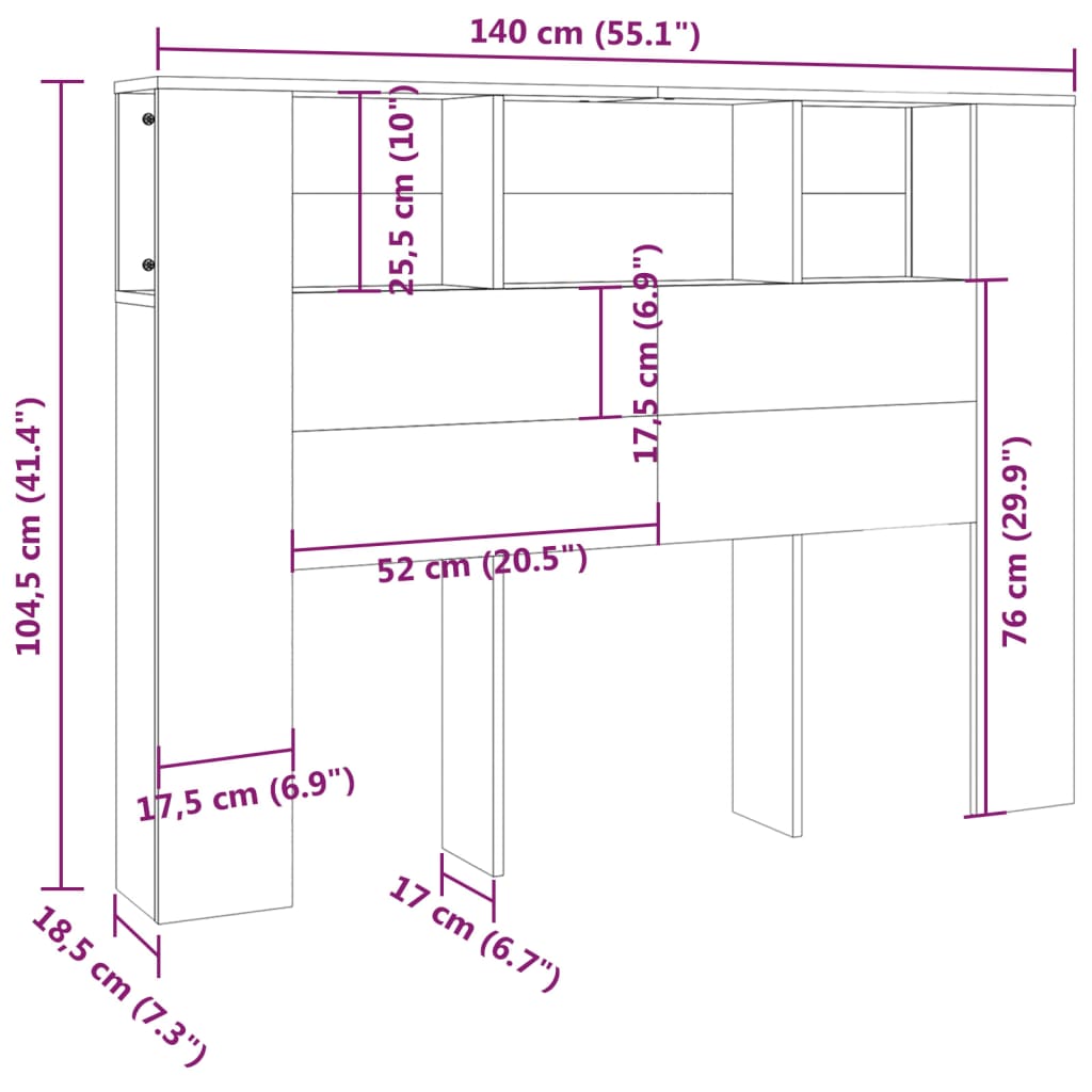 vidaXL Armoire de tête de lit Chêne fumé 140x18,5x104,5 cm