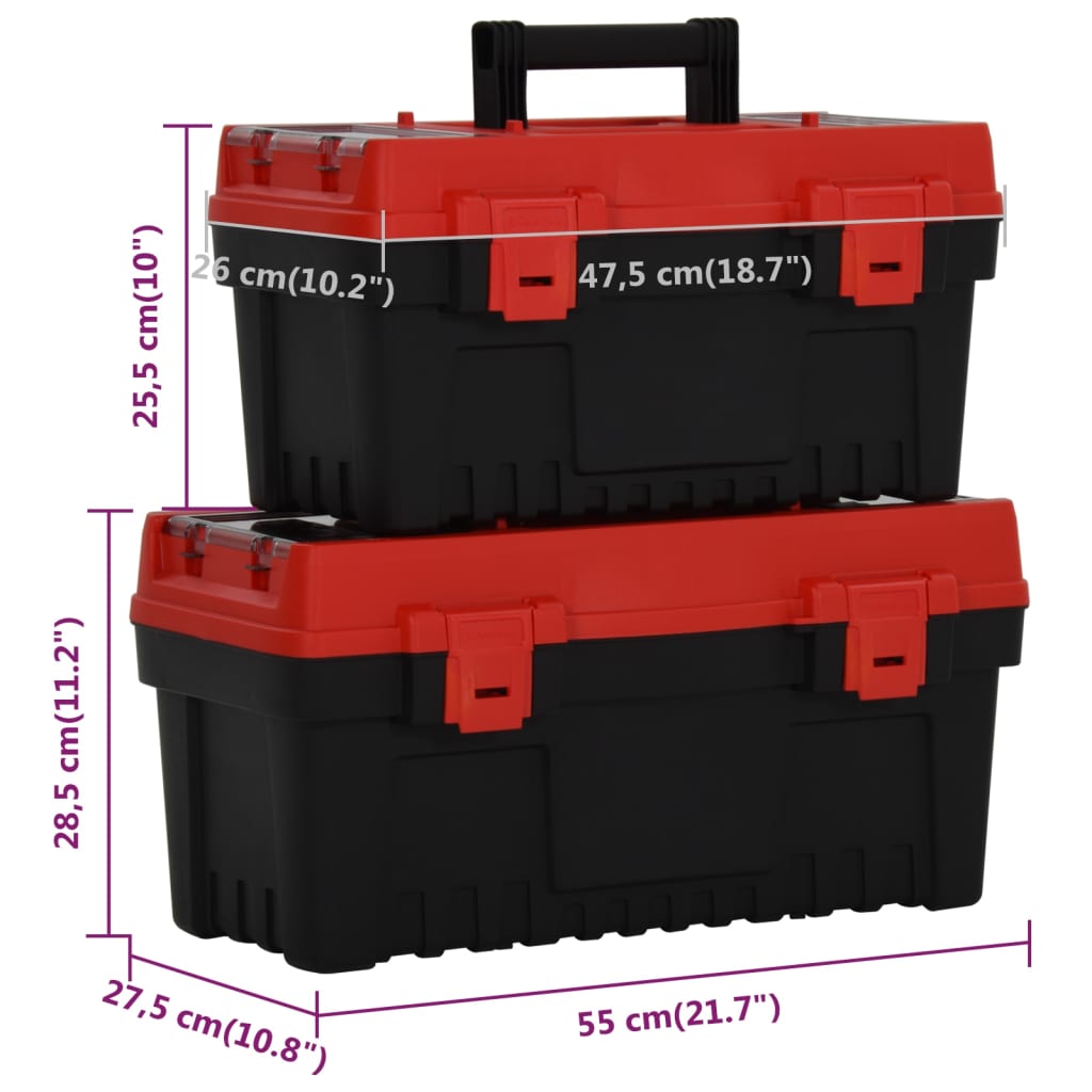 vidaXL Ensemble de boîte à outils 2 pcs Noir et rouge Polypropylène