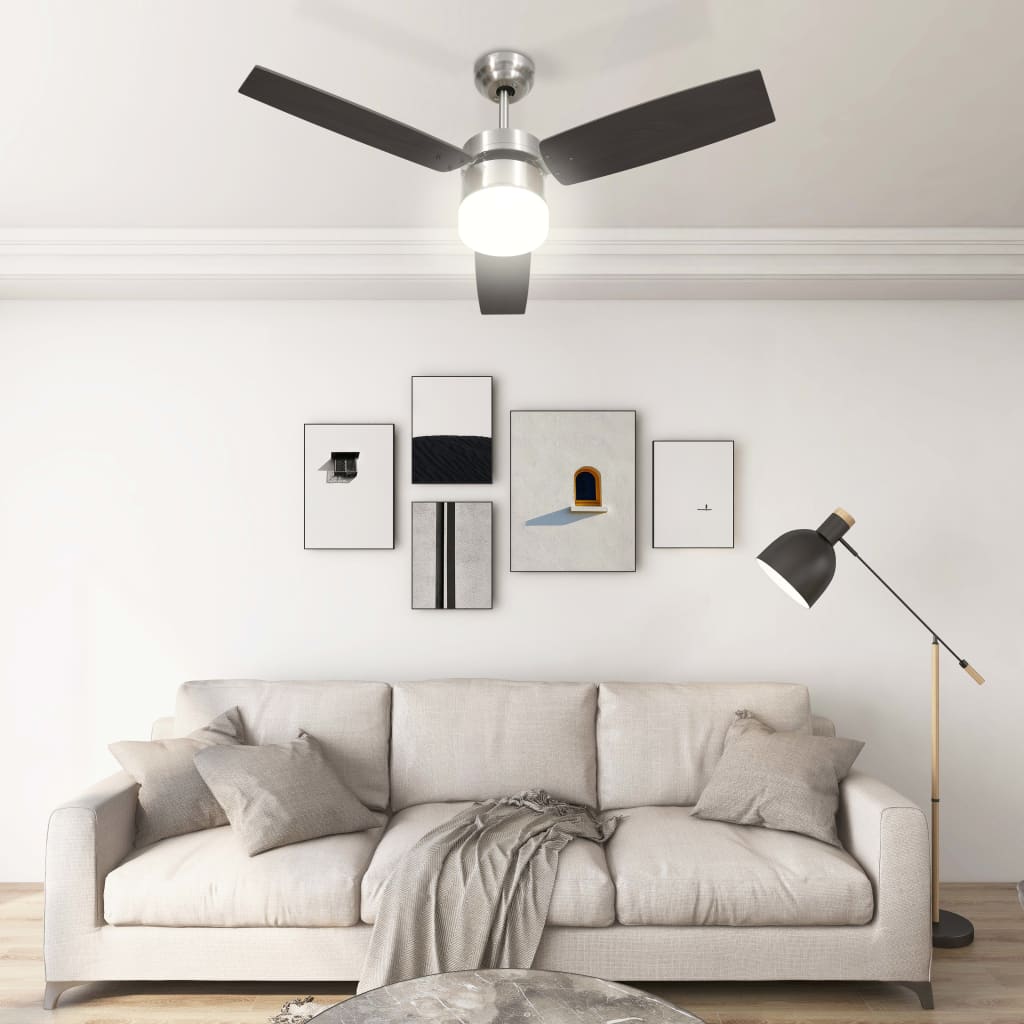 vidaXL Ventilateur de plafond lampe et télécommande 108cm Marron foncé