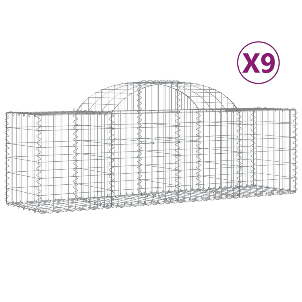 vidaXL Paniers à gabions arqués 9 pcs 200x50x60/80 cm Fer galvanisé