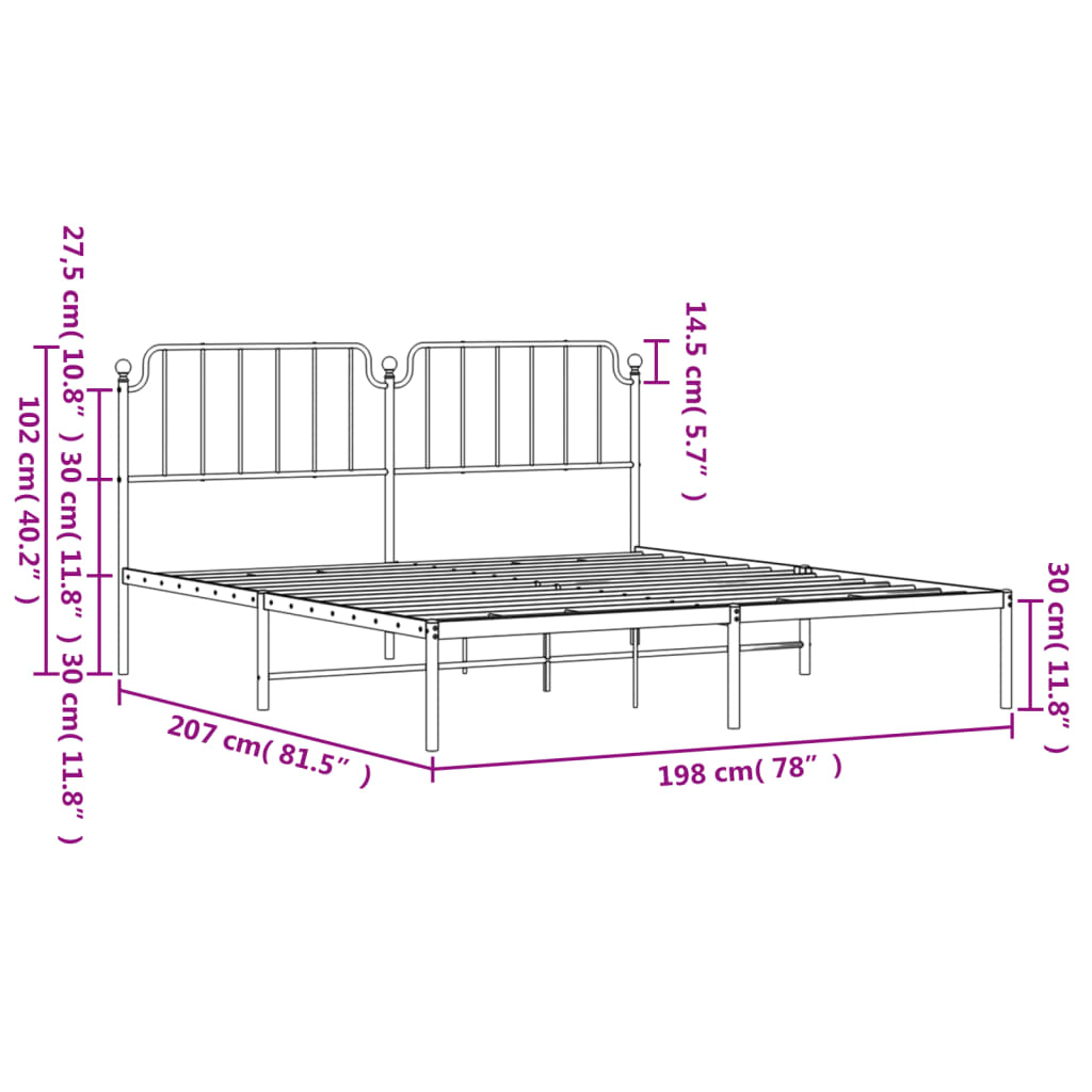 vidaXL Cadre de lit métal sans matelas et tête de lit blanc 193x203 cm