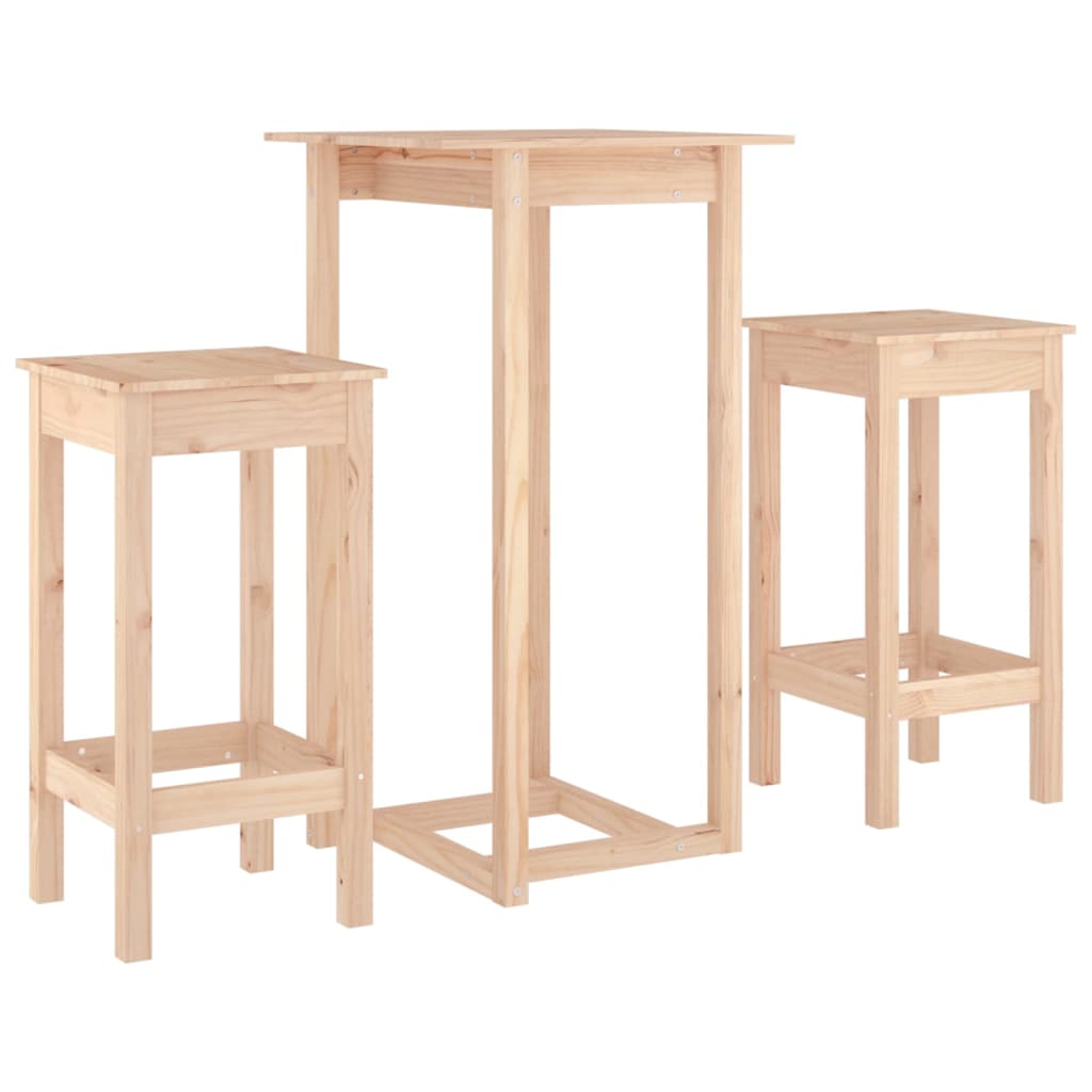 vidaXL Ensemble de bar 3 pcs Bois de pin massif