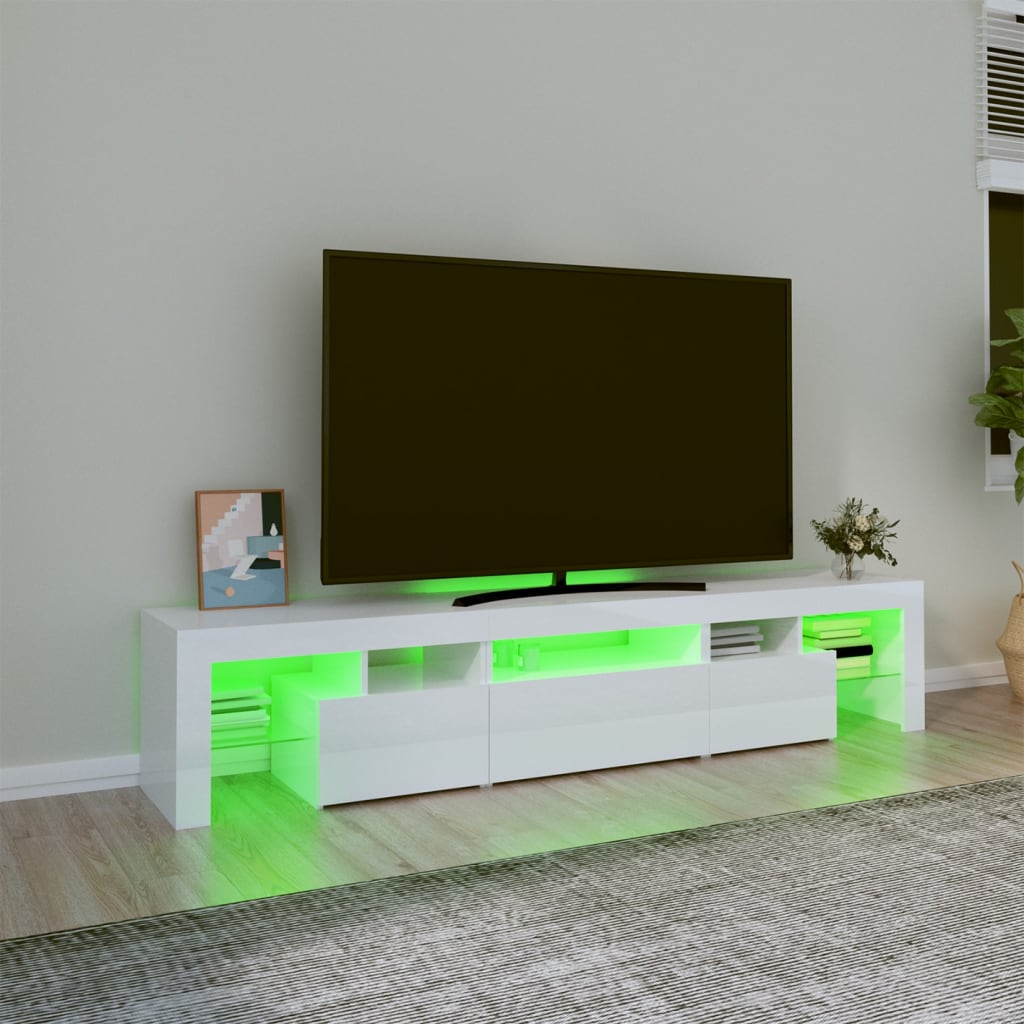 vidaXL Meuble TV avec lumières LED Blanc brillant 200x36,5x40 cm