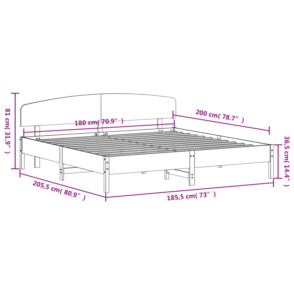 vidaXL Cadre de lit sans matelas blanc 180x200 cm bois massif de pin