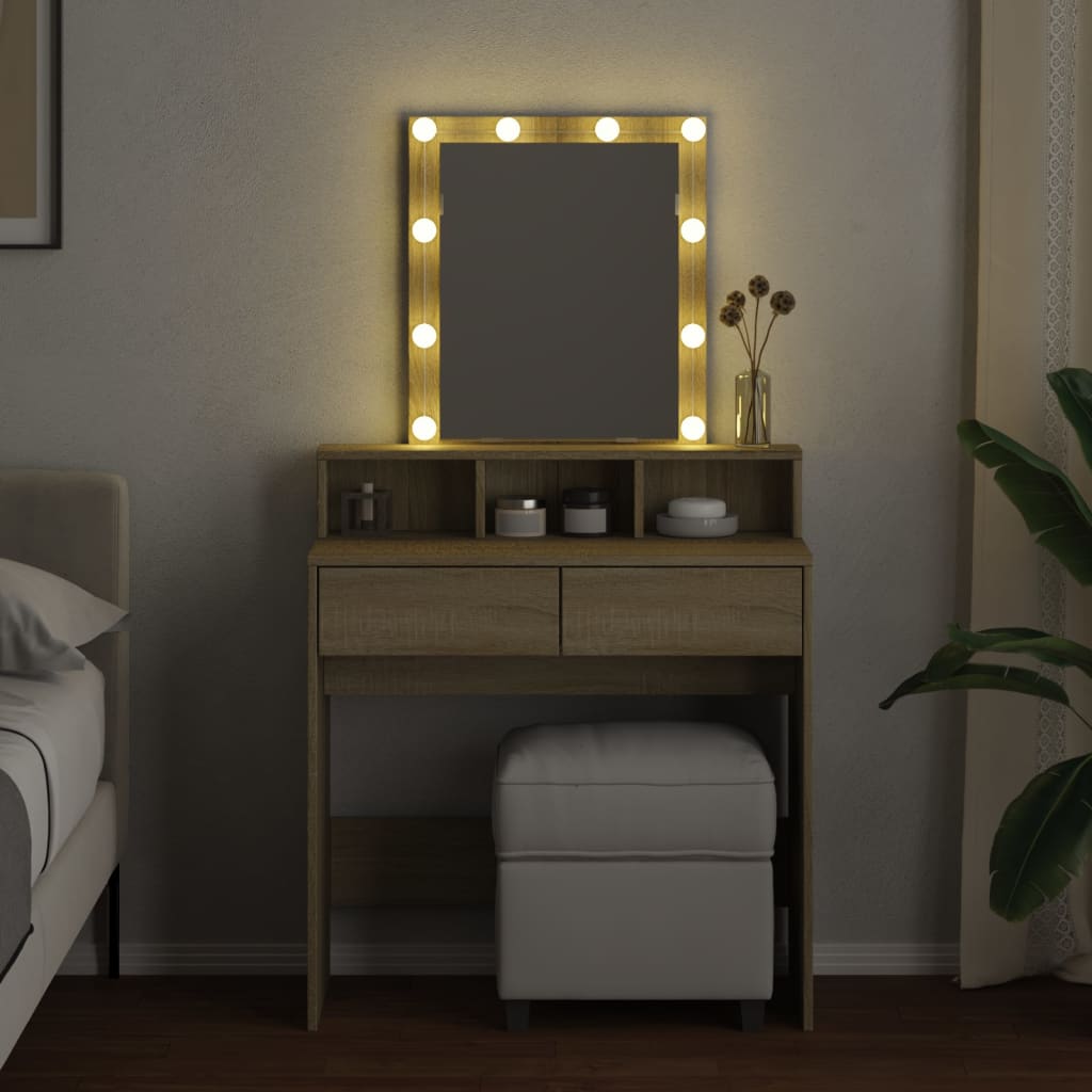 vidaXL Coiffeuse avec LED chêne sonoma 80x41x144,5 cm