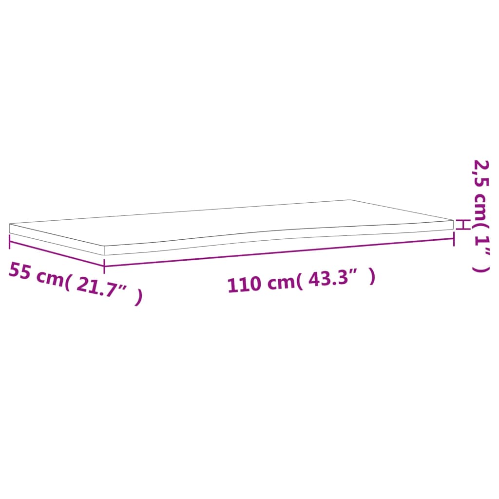 vidaXL Dessus de bureau 110x(50-55)x2,5 cm bois massif de hêtre