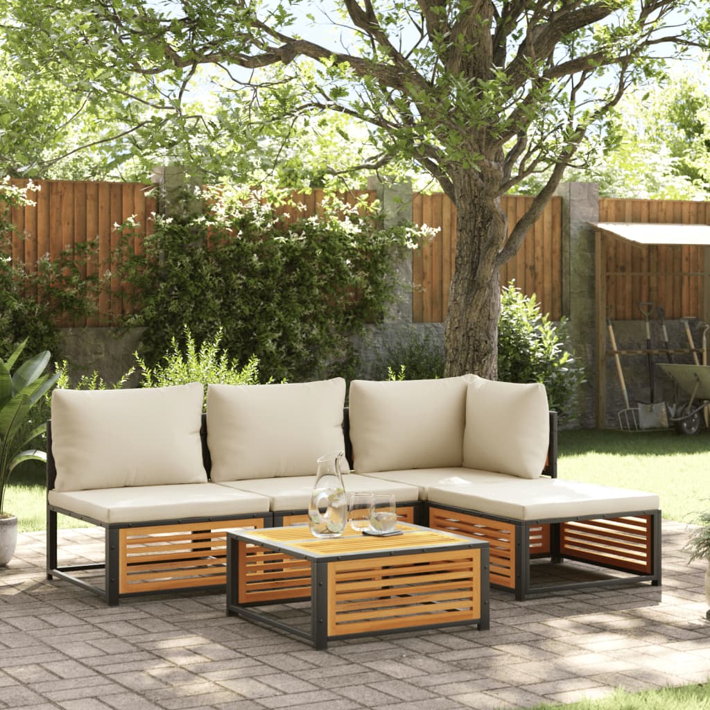 vidaXL Salon de jardin avec coussins 5 pcs Bois d'acacia solide