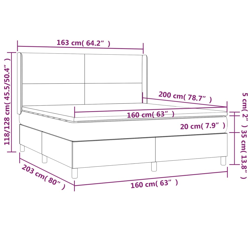 vidaXL Sommier à lattes de lit matelas LED Marron 160x200cm Similicuir