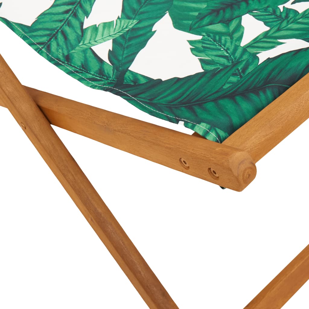 vidaXL Chaise pliable plage motif de feuilles bois d'eucalyptus/tissu