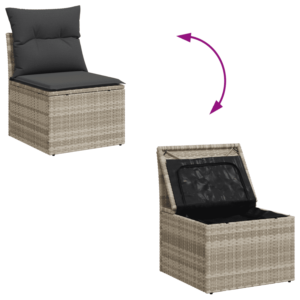 vidaXL Salon de jardin 11 pcs avec coussins gris clair résine tressée