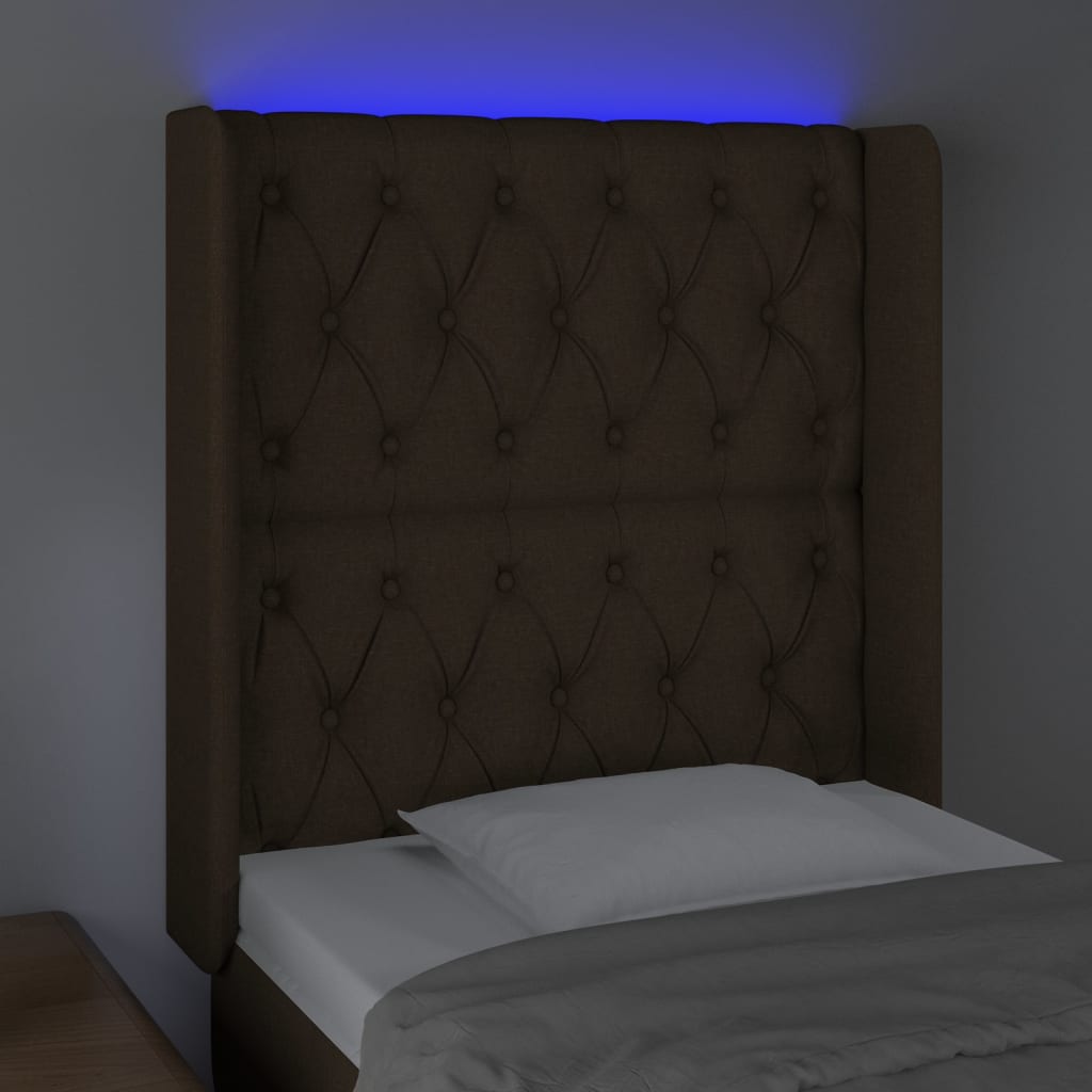 vidaXL Tête de lit à LED Marron foncé 83x16x118/128 cm Tissu