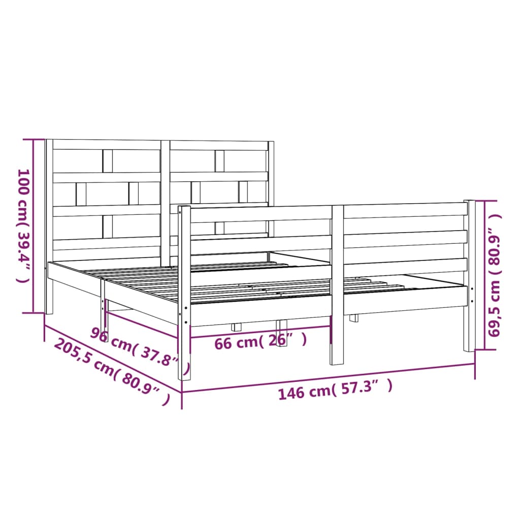 vidaXL Cadre de lit Bois massif 140x200 cm