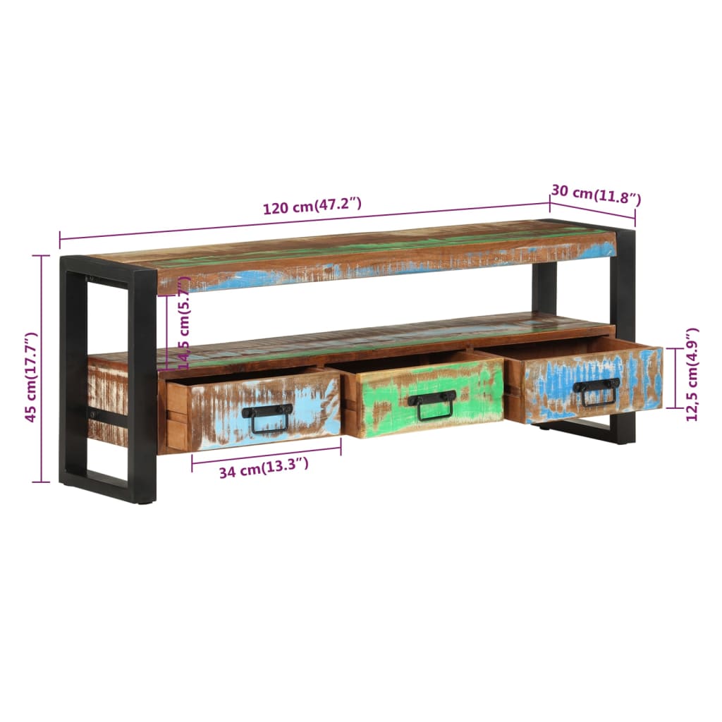 vidaXL Meuble TV 120x30x45 cm Bois massif de récupération