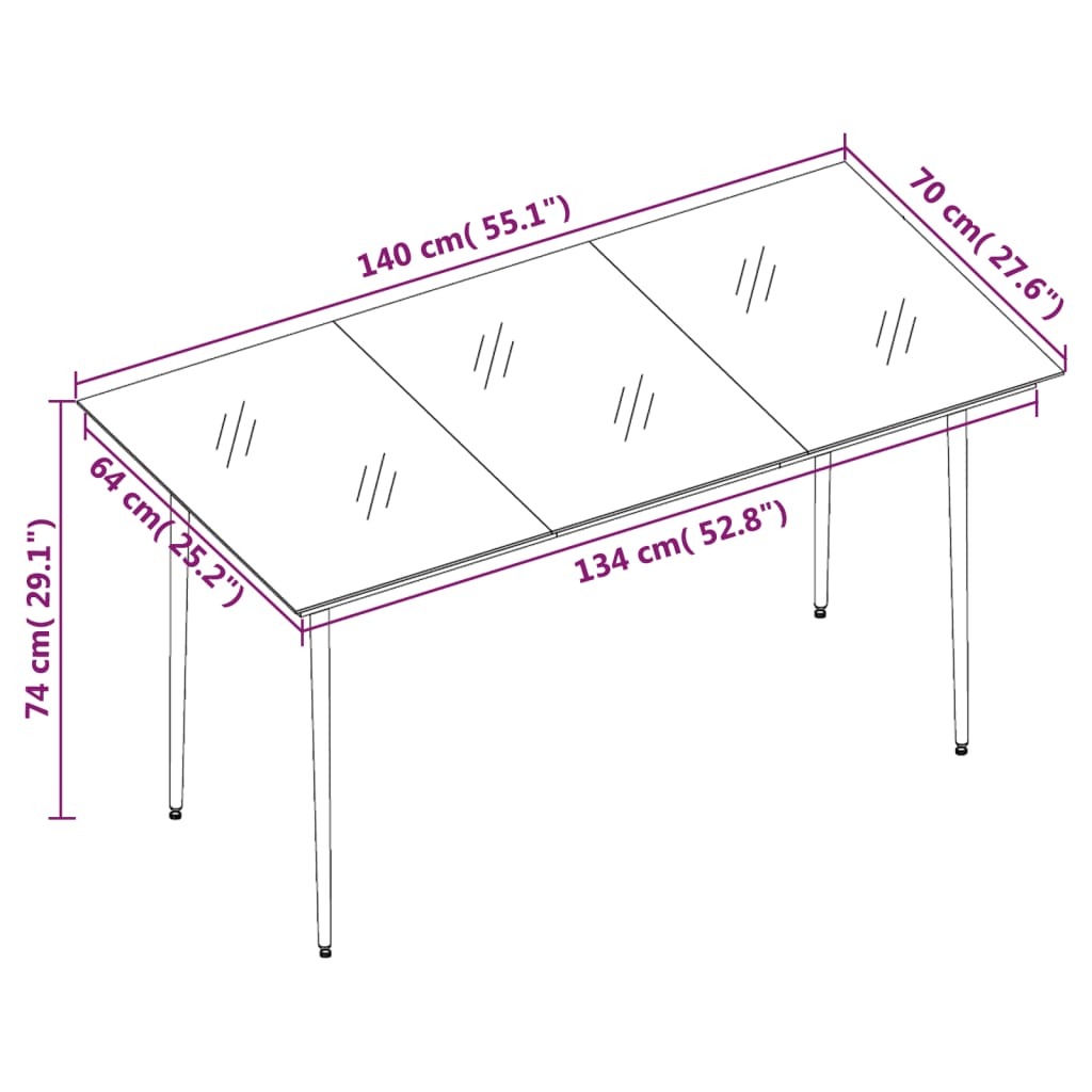 vidaXL Table à dîner de jardin Noir 140x70x74 cm Acier et verre