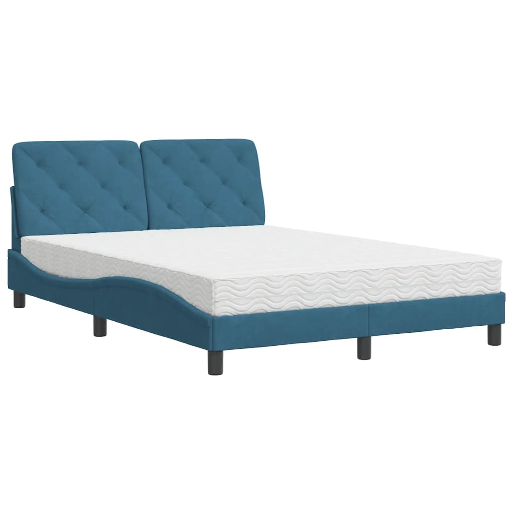 vidaXL Lit avec matelas bleu 140x190 cm velours