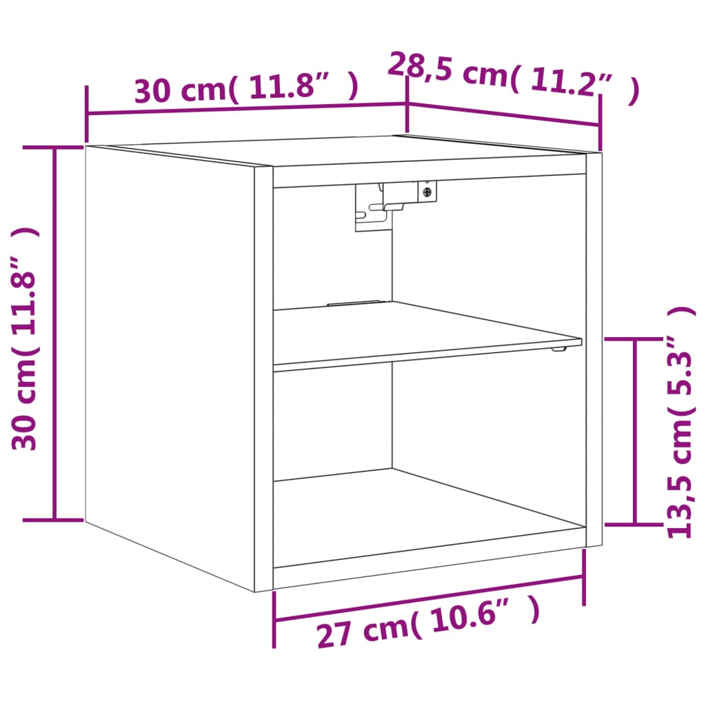 vidaXL Meubles TV muraux lumières LED 2 pcs chêne marron 30x28,5x30 cm