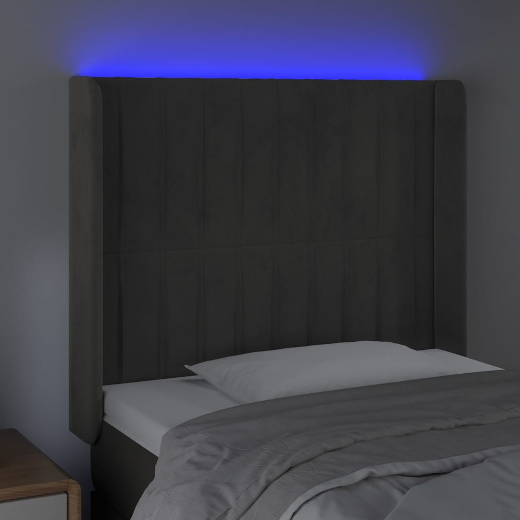 vidaXL Tête de lit à LED Gris foncé 93x16x118/128 cm Velours