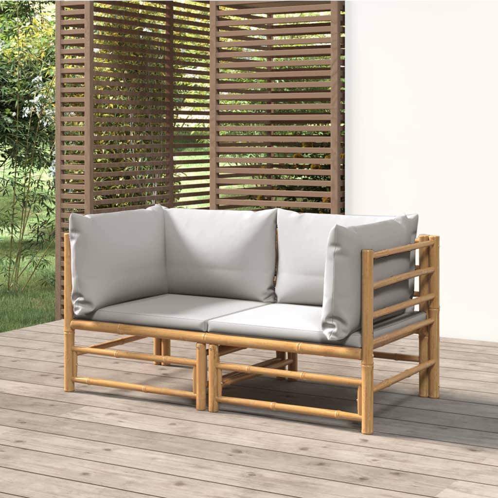 vidaXL Canapés d'angle de jardin avec coussins gris clair 2 pcs bambou