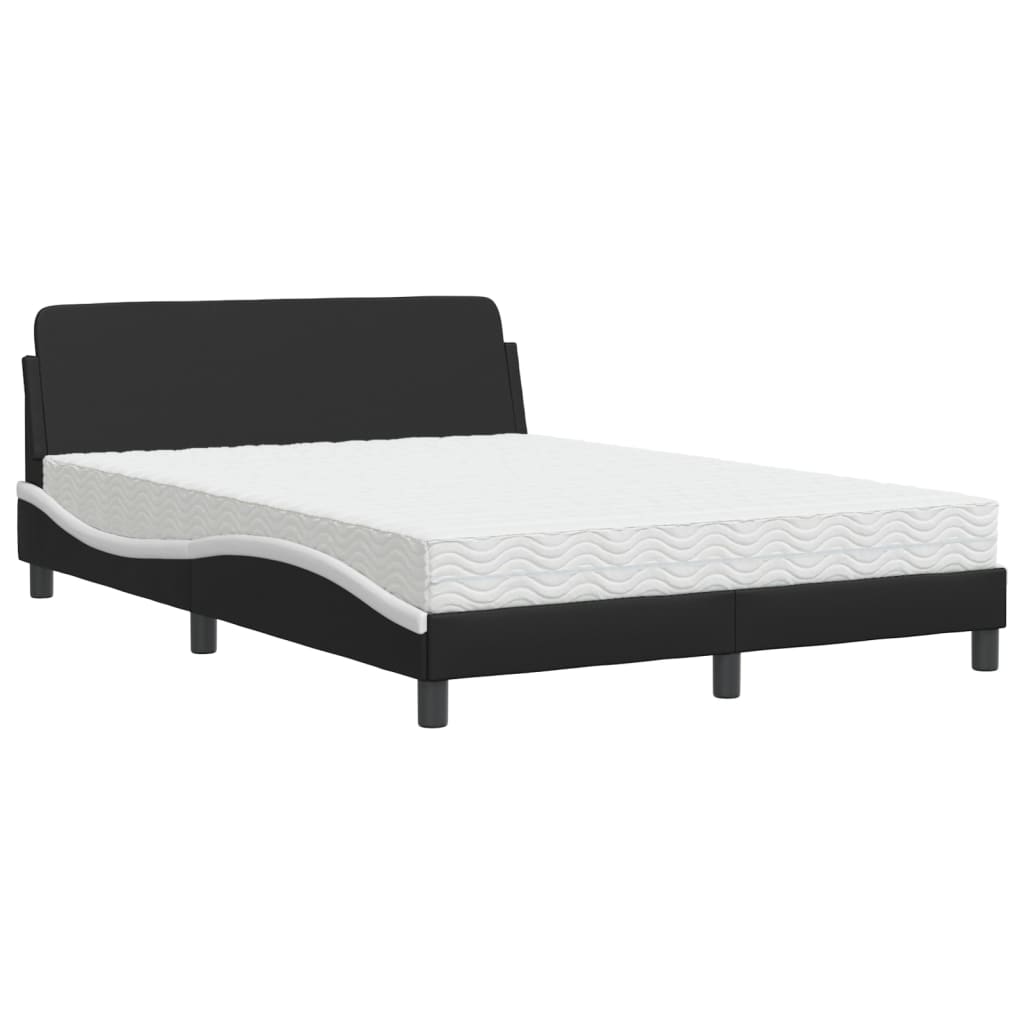 vidaXL Lit avec matelas noir et blanc 140x200 cm similicuir