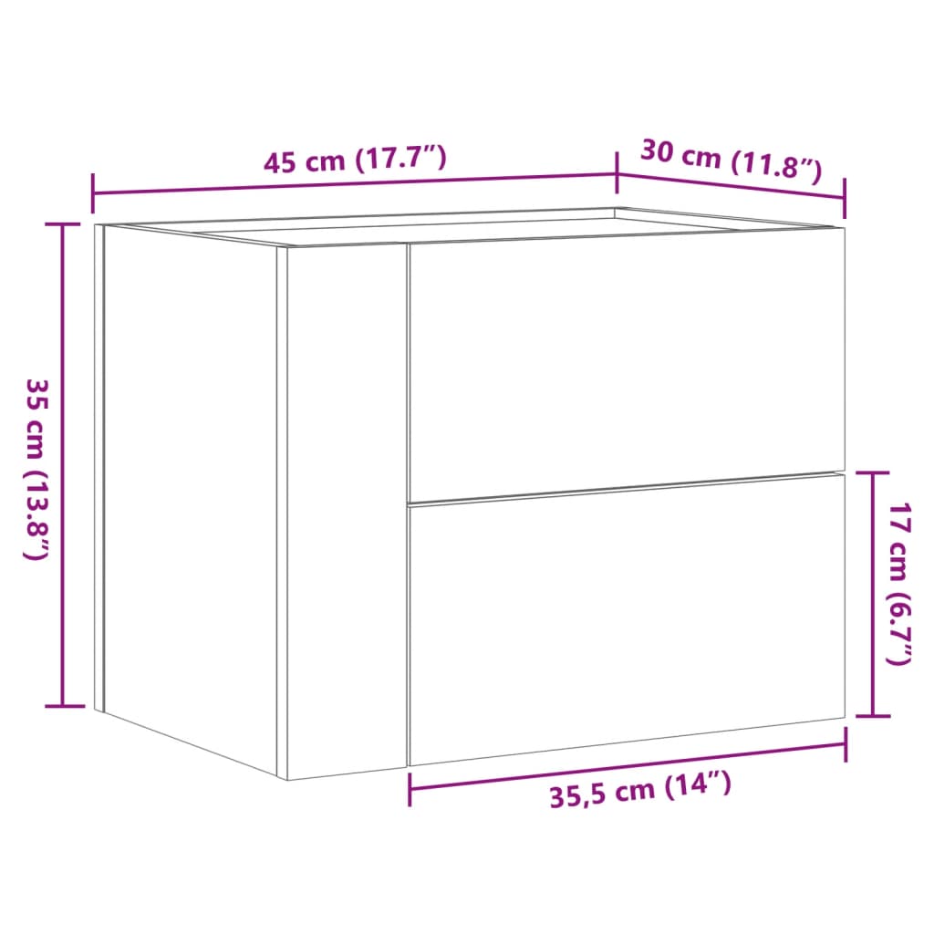 vidaXL Table de chevet murale noir 45x30x35 cm