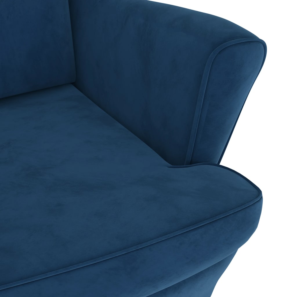 vidaXL Fauteuil à oreilles avec tabouret bleu velours