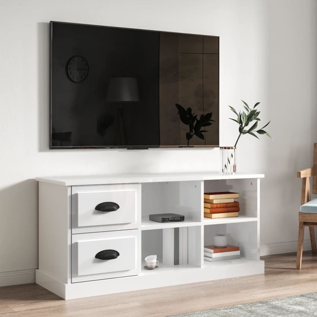 vidaXL Meuble TV blanc brillant 102x35,5x47,5 cm bois d'ingénierie