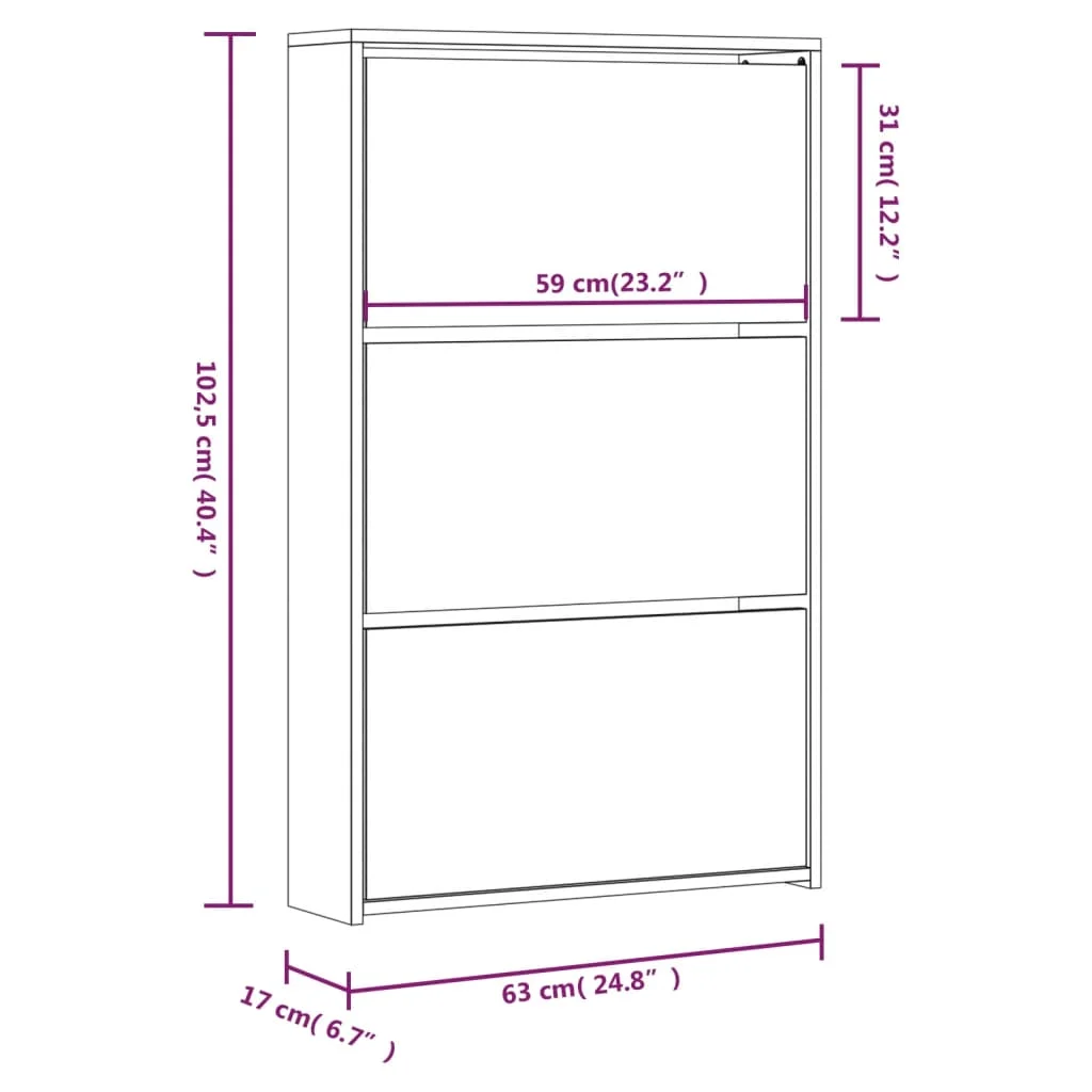 vidaXL Armoire à chaussures miroir 3 niveaux Gris béton 63x17x102,5 cm