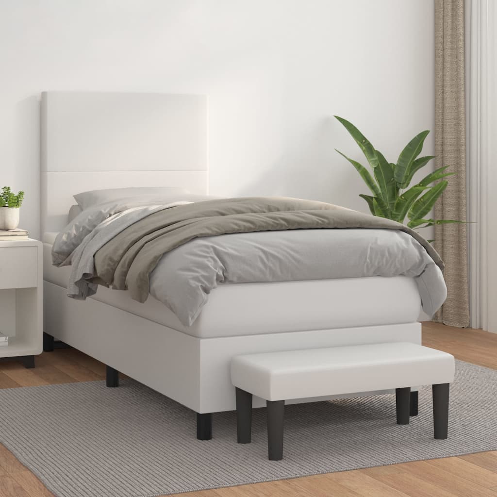 vidaXL Sommier à lattes de lit avec matelas Blanc 90x200 cm Similicuir