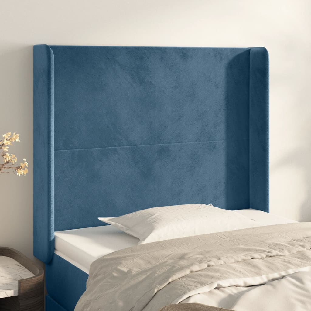 vidaXL Tête de lit avec oreilles Bleu foncé 103x16x118/128 cm Velours