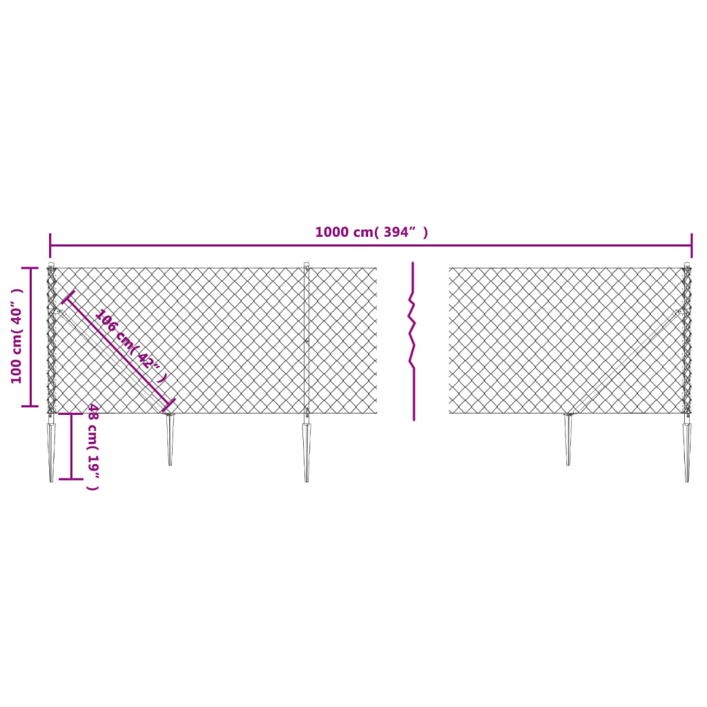 vidaXL Clôture à mailles losangées avec piquet d'ancrage vert 1x10 m