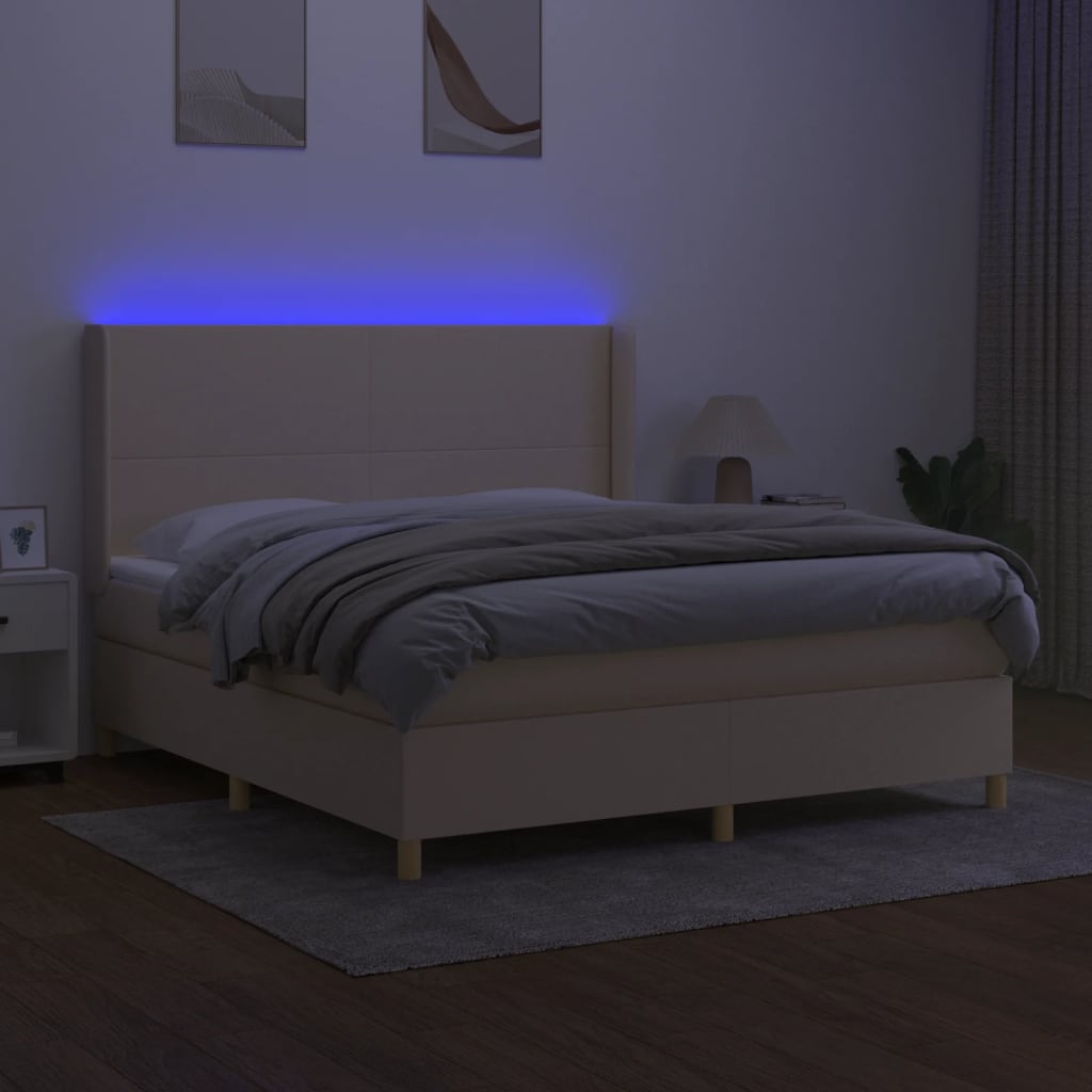 vidaXL Sommier à lattes de lit matelas et LED Crème 160x200 cm Tissu