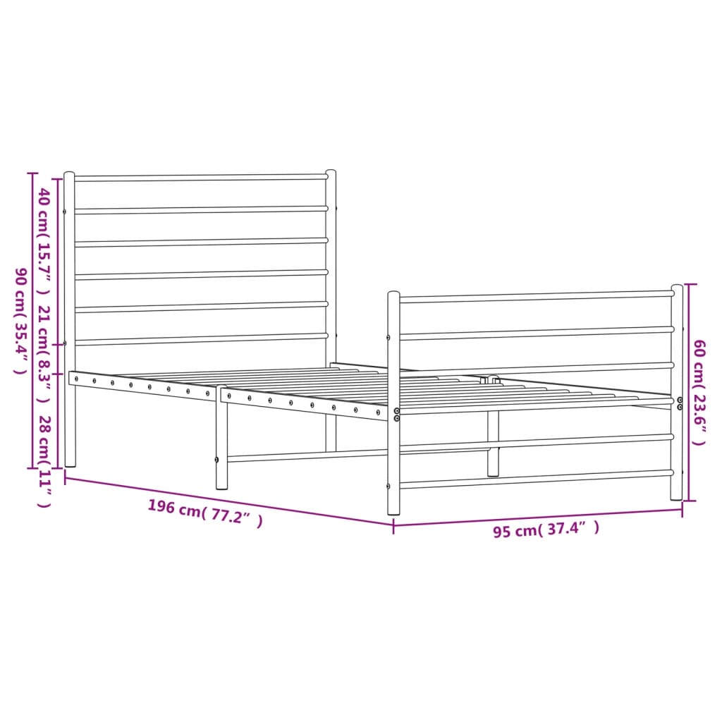 vidaXL Cadre de lit métal sans matelas avec pied de lit blanc 90x190cm