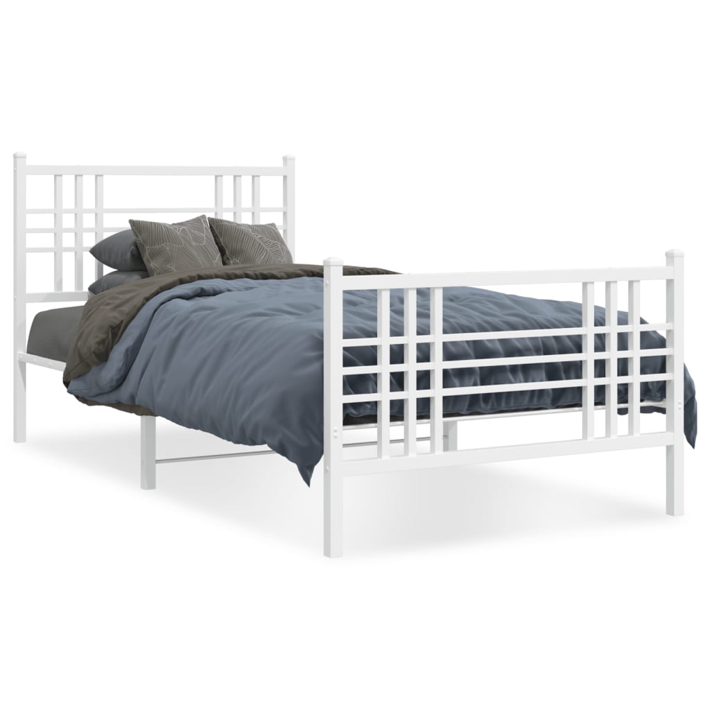 vidaXL Cadre de lit métal avec tête de lit/pied de lit blanc 90x200 cm