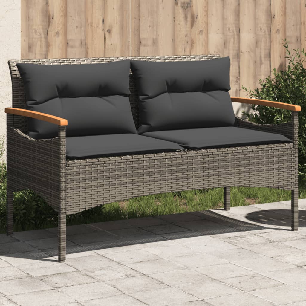 vidaXL Banc de jardin avec coussins 116x62,5x74 cm gris résine tressée