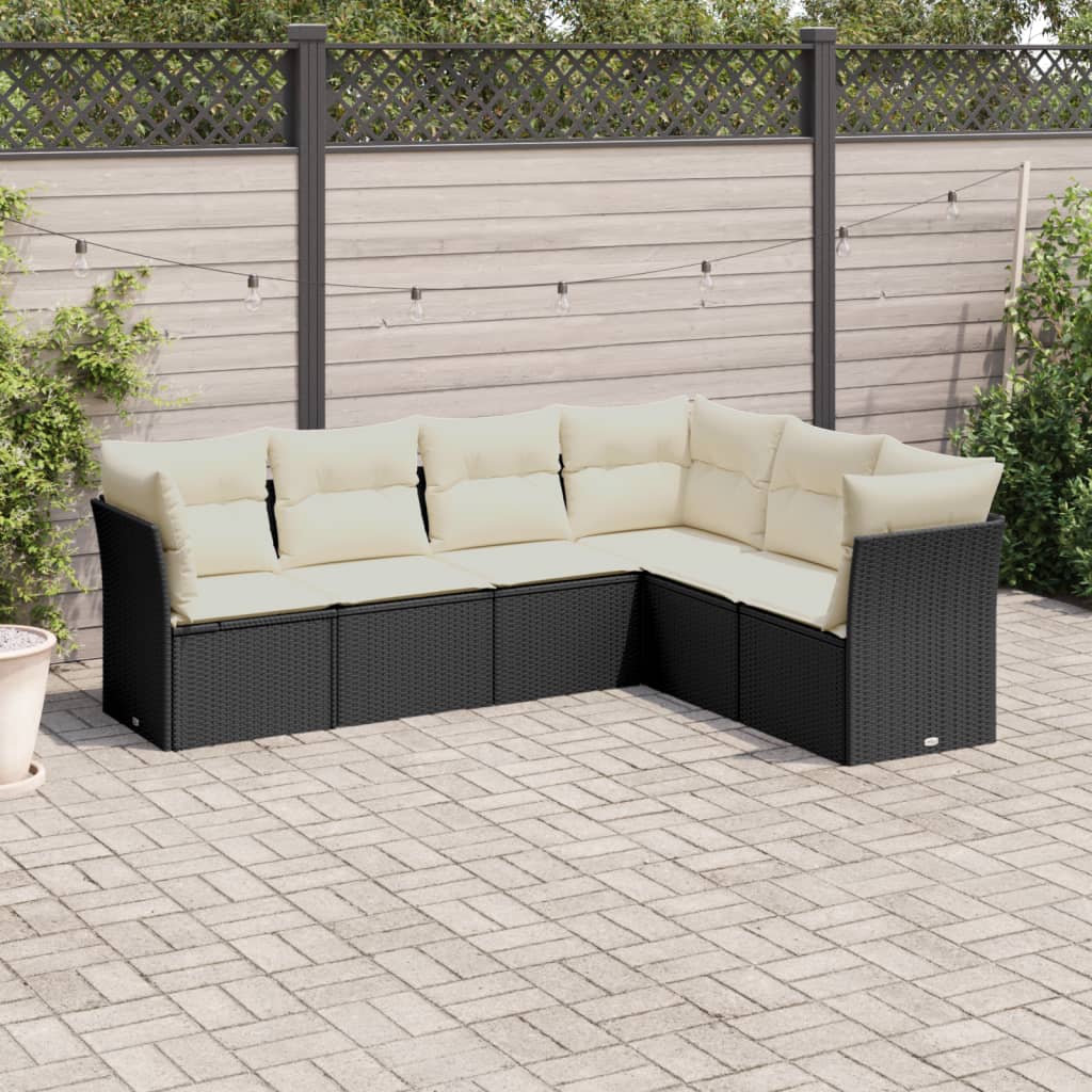 vidaXL Salon de jardin 6 pcs avec coussins noir résine tressée