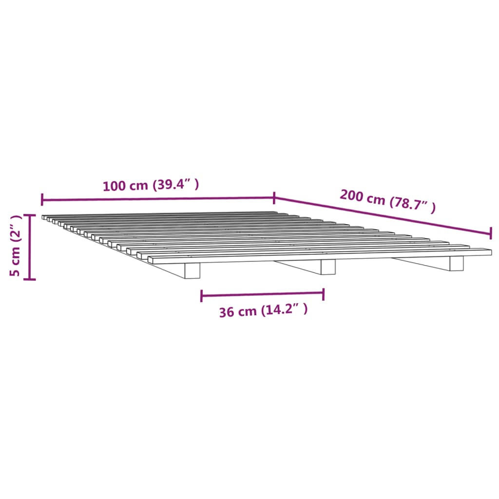 vidaXL Cadre de lit sans matelas noir 100x200 cm bois massif de pin