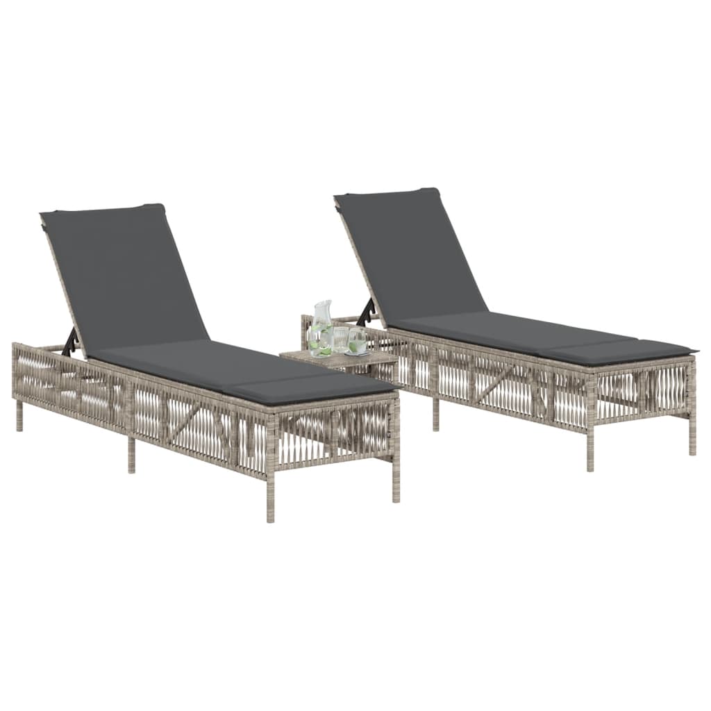 vidaXL Chaises longues avec coussins lot de 2 gris résine tressée