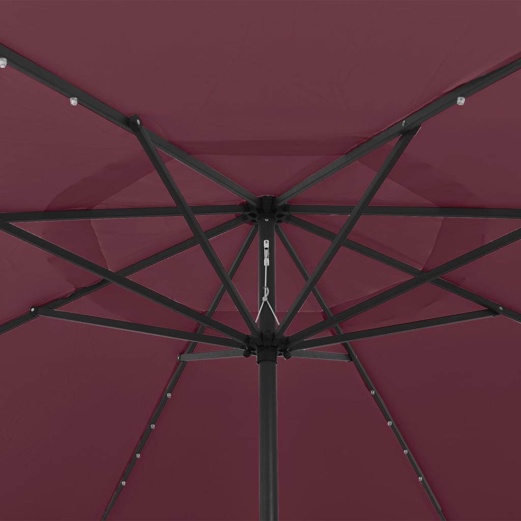 vidaXL Parasol de jardin avec lumières LED mât en métal rouge bordeaux