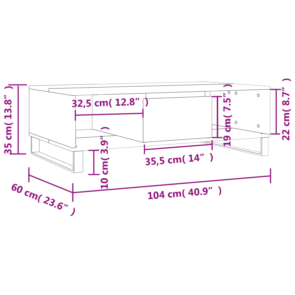 vidaXL Table basse sonoma gris 104x60x35 cm bois d'ingénierie