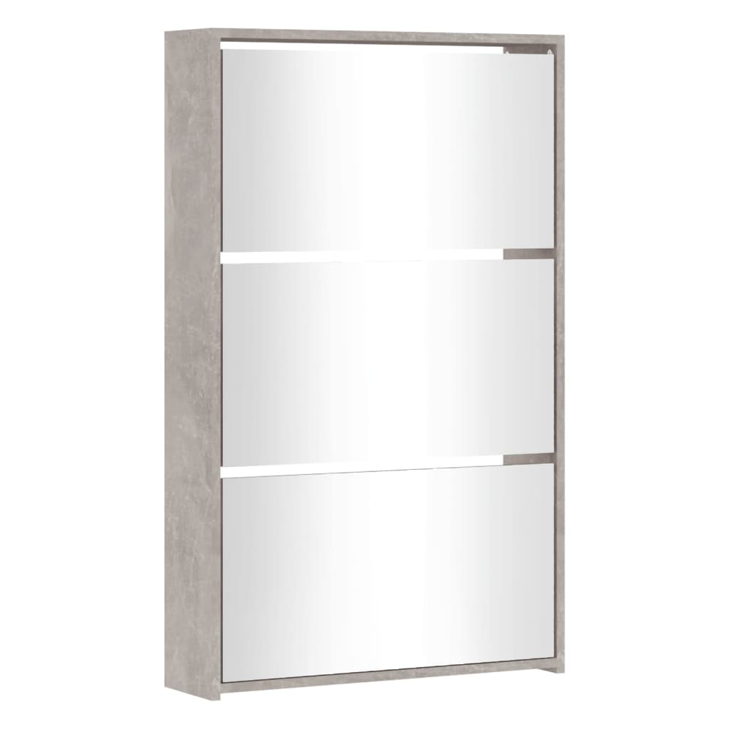 vidaXL Armoire à chaussures miroir 3 niveaux Gris béton 63x17x102,5 cm