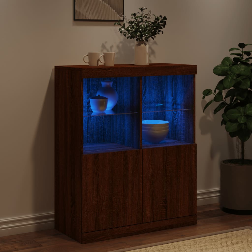 vidaXL Buffet avec lumières LED chêne marron 81x37x100 cm