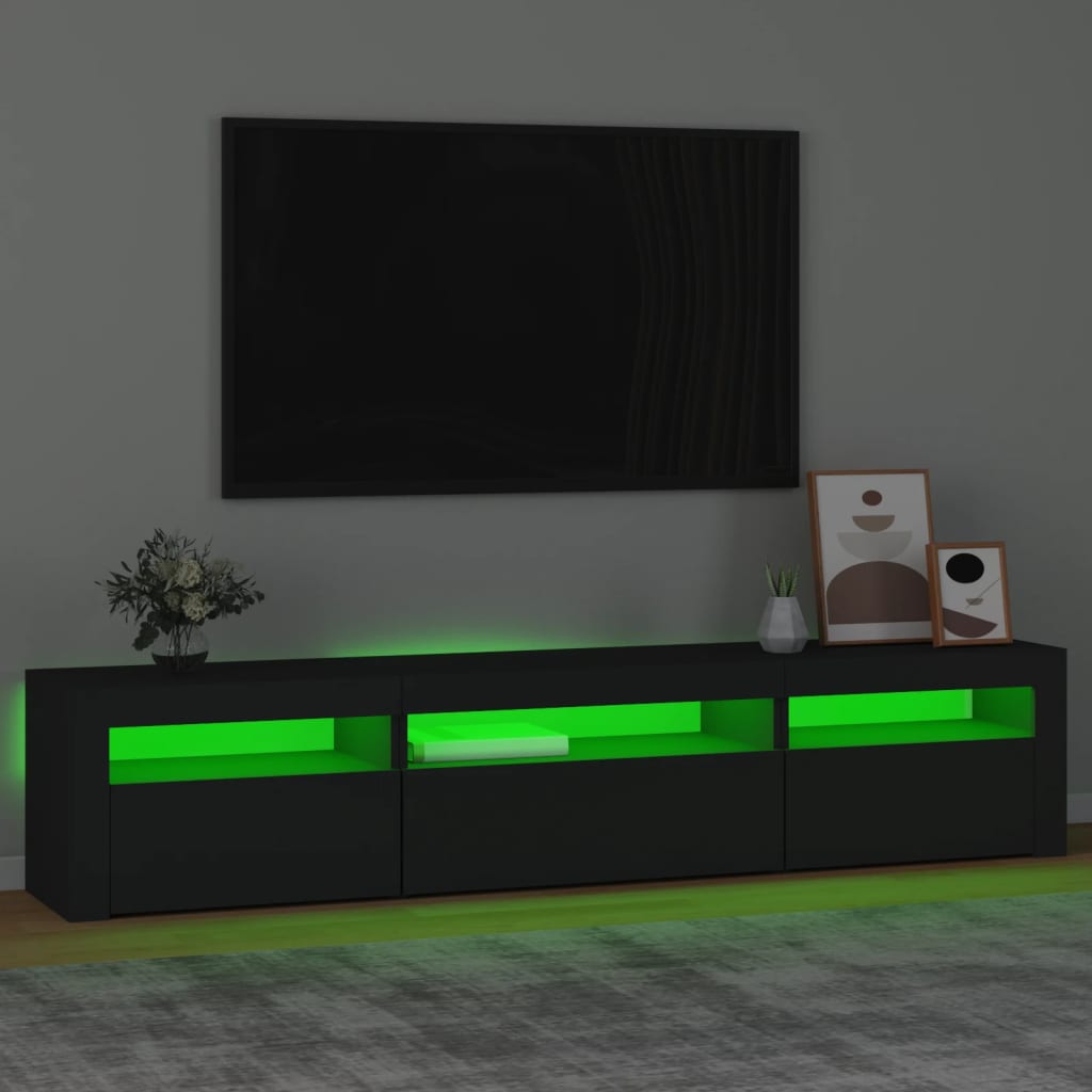vidaXL Meuble TV avec lumières LED Noir 195x35x40 cm